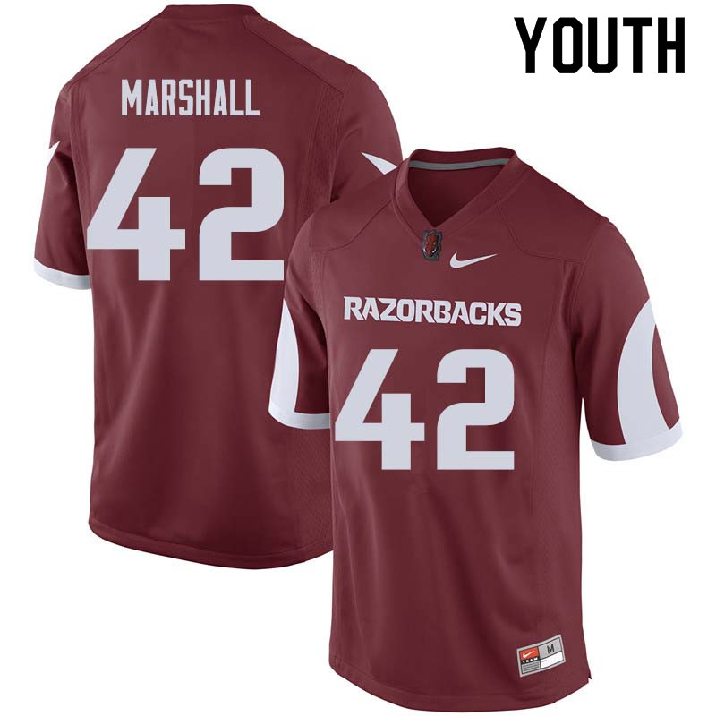 Youth #42 Jonathan Marshall Arkansas Razorback College Football Jerseys Sale-Cardinal
